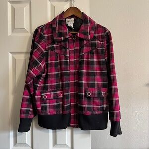 -SOLD- Caren Sport Pink White Black Plaid Bomber Jacket Winter Coat
